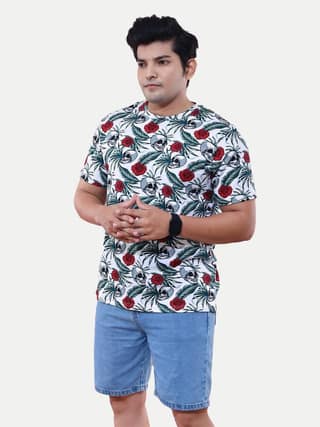 Men All-Over Red Floral printed Cotton Slim fit T-shirt