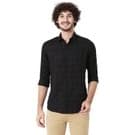 Mufti Black Textured Dobby Slim Fit Casual Shirt
