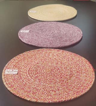 Round table mats cotton placemats (pack of 3) | Dining table mats 14", Heat Resistant, Reversible Use (Yellow/Maroon/Red) by Bulky Santa