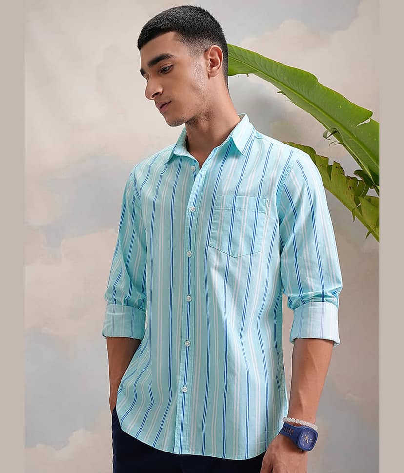 Highlander 100% Cotton Slim Fit Striped Full Sleeves Men's Casual Shirt - Multicolor ( Pack of 1 ) view 4