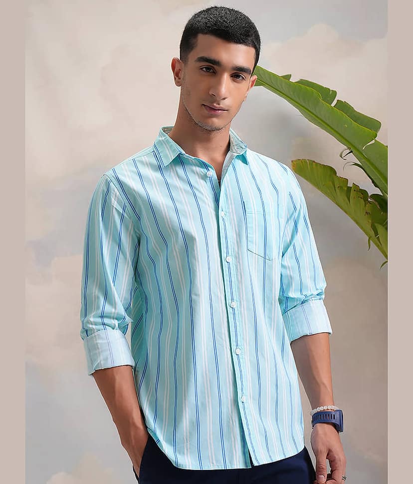 Highlander 100% Cotton Slim Fit Striped Full Sleeves Men's Casual Shirt - Multicolor ( Pack of 1 ) view 6