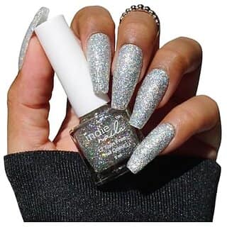 Nail Polish Disco Nights - Silver Glitter with Holographic Mylars Long-Lasting High-Shine Finish | Chip-Resistant and Quick-Drying Formula | Vegan and 12-Free Nail Paint For Women 5ml