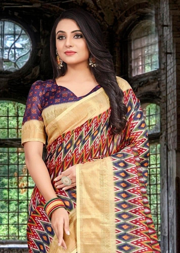 Digital Printed Cotton Silk Saree in Multicolor view 2