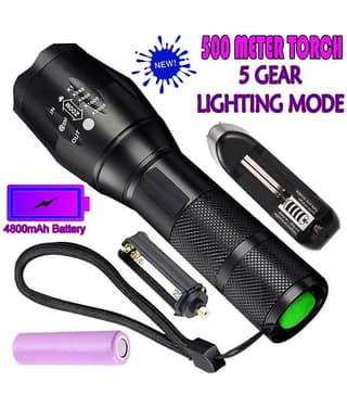 TM 5 Mode Rechargeable 500 Meter Torchlight High/ Medium/ Low/ Strobe/ SOS 25W Flashlight Torch Zoomable Torchlight - Pack of 1
