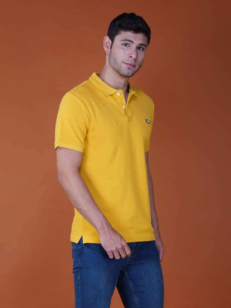Solid Polo Shirt-Yellow view 3