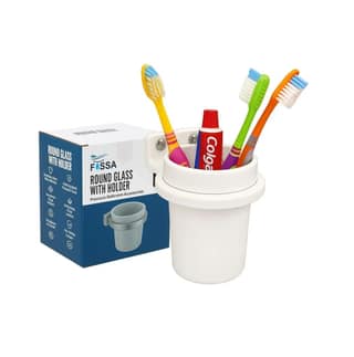 White Brush Holder Unbreakable Abs Round Ceramic Finish (RW-123)