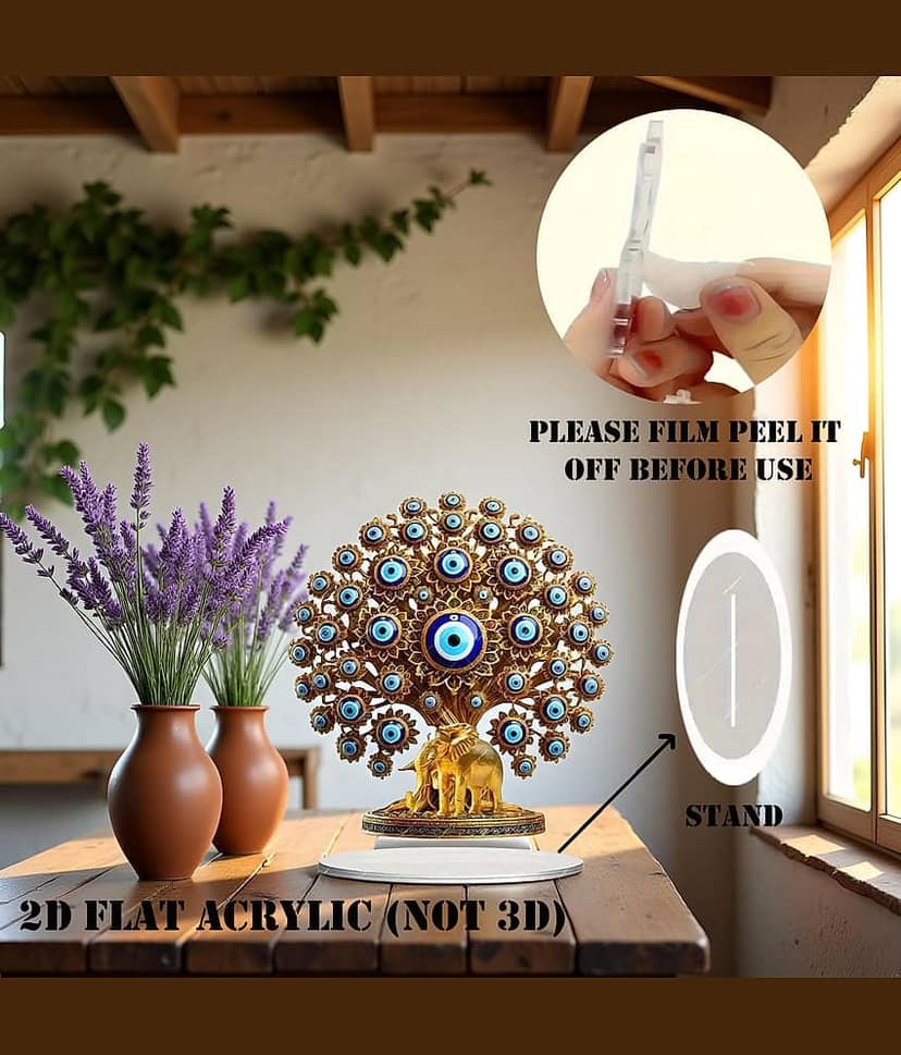 3MADS 2D Flat Acrylic Evil Eye Tree with Golden Elephant