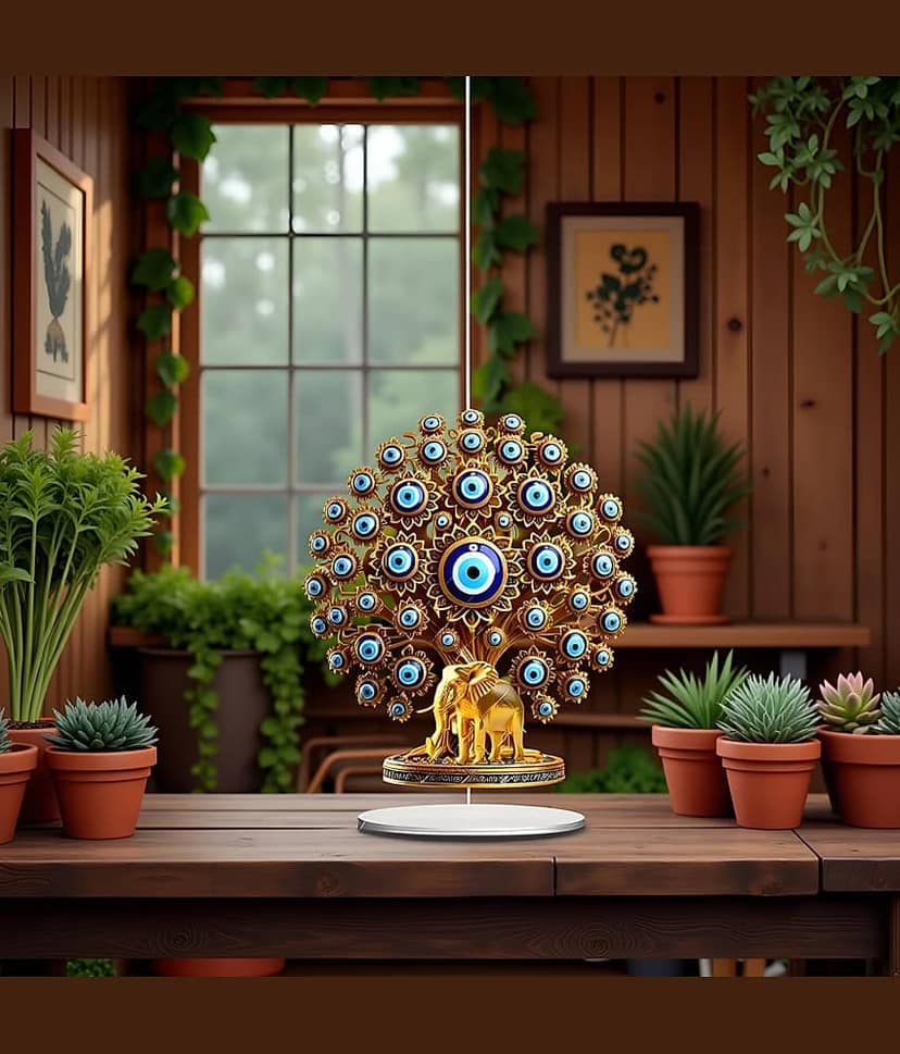 3MADS 2D Flat Acrylic Evil Eye Tree with Golden Elephant view 2