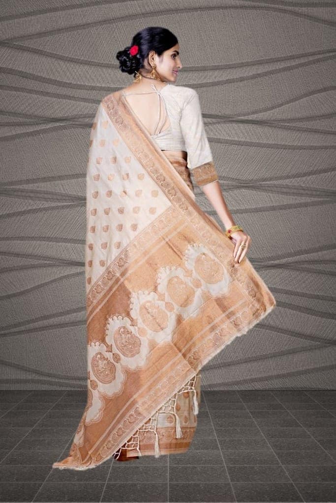 Cream Semi Silk Saree view 2