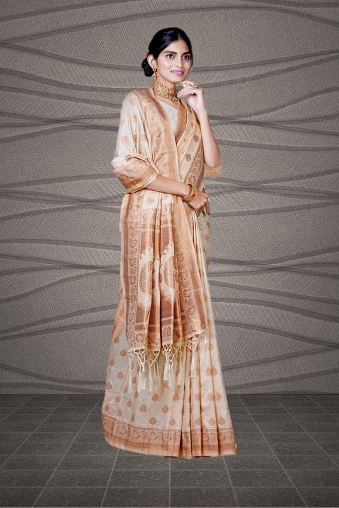 Cream Semi Silk Saree view 3