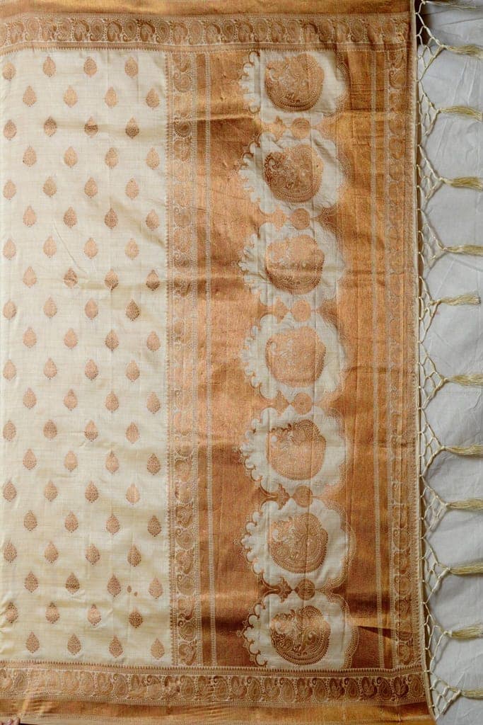 Cream Semi Silk Saree view 4