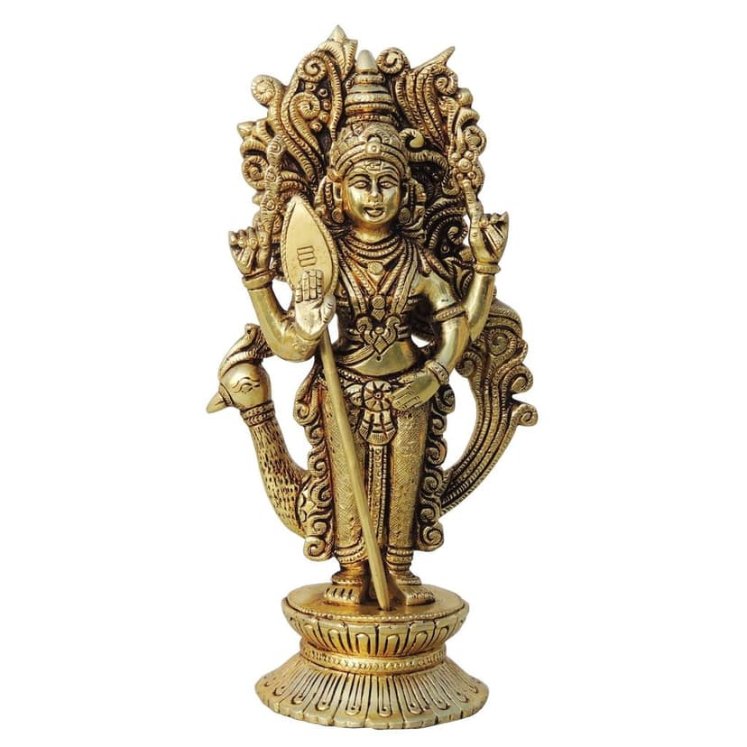 Brass Murugan Devi Idol � Kartikeya Brass God Statue South Indian Decor, Height : 9.5 Inch (BSMAS1443 E) view 2