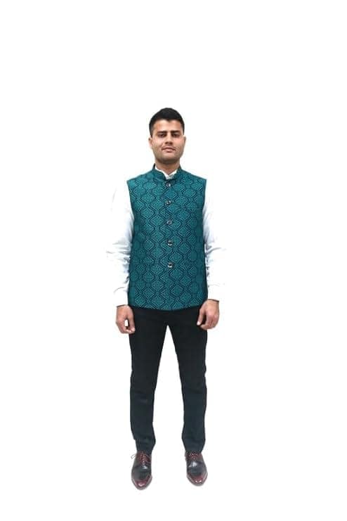 Adam In Style - Luxe Jacquard Nehru Vest Coat/Polyester Fabric/Size M/Color Dark Blue view 2