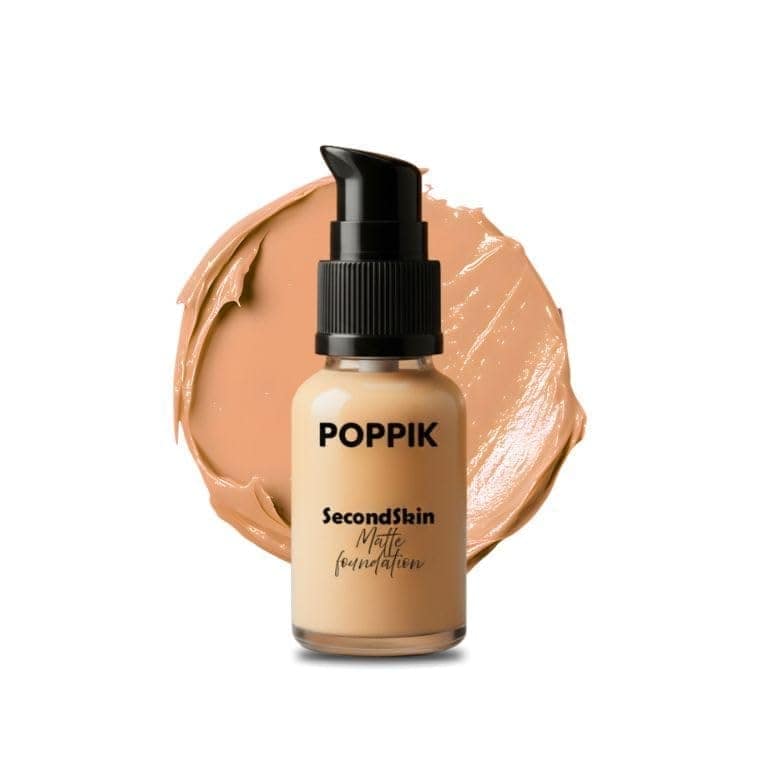 POPPIK Second Skin Matte Foundation 40ml | Paraben & Sulfate Free, Mineral Oil Free, Hydrating Buildable Coverage with UV Protection | Smooth, Natural, Non-Greasy Finish for All Skin Types