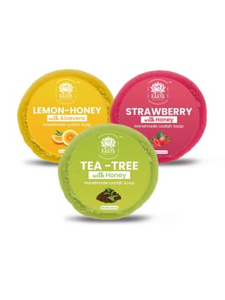 Kaaya Natural Strawberry, Tea Tree, Lemon With Honey Handmade Loofah Soap – 100 Gm | Pack of 3