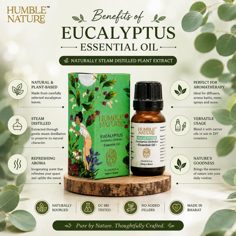 Humble Nature Eucalyptus Essential Oil 15 ml | Steam Distilled | GC-MS Tested | Eucalyptus Globulus | Aromatherapy Oil for Diffuser, Massage, DIY, Candle & Soap Making view 3