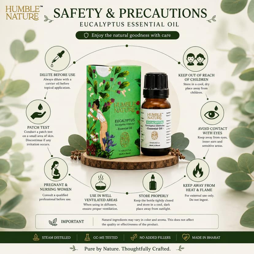 Humble Nature Eucalyptus Essential Oil 15 ml | Steam Distilled | GC-MS Tested | Eucalyptus Globulus | Aromatherapy Oil for Diffuser, Massage, DIY, Candle & Soap Making view 5
