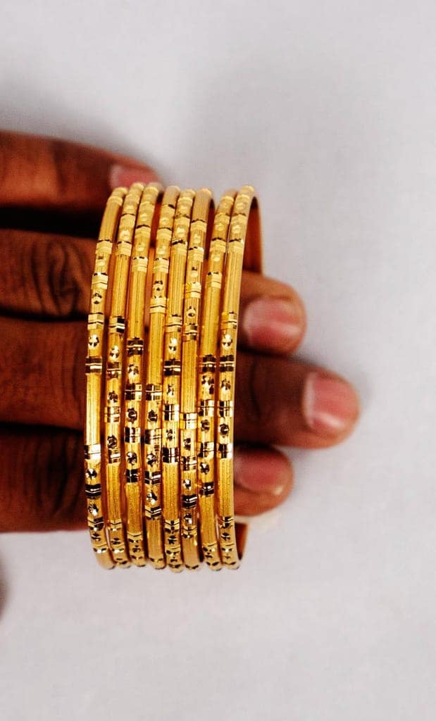 Gold Plated Metal Bangles Set of 6 view 2