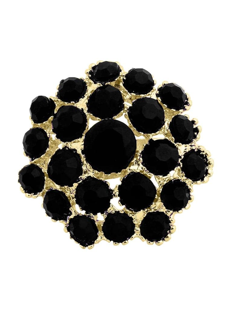 Cardinal Black Color Stone Gold Plated Brass Adjustable Ring
