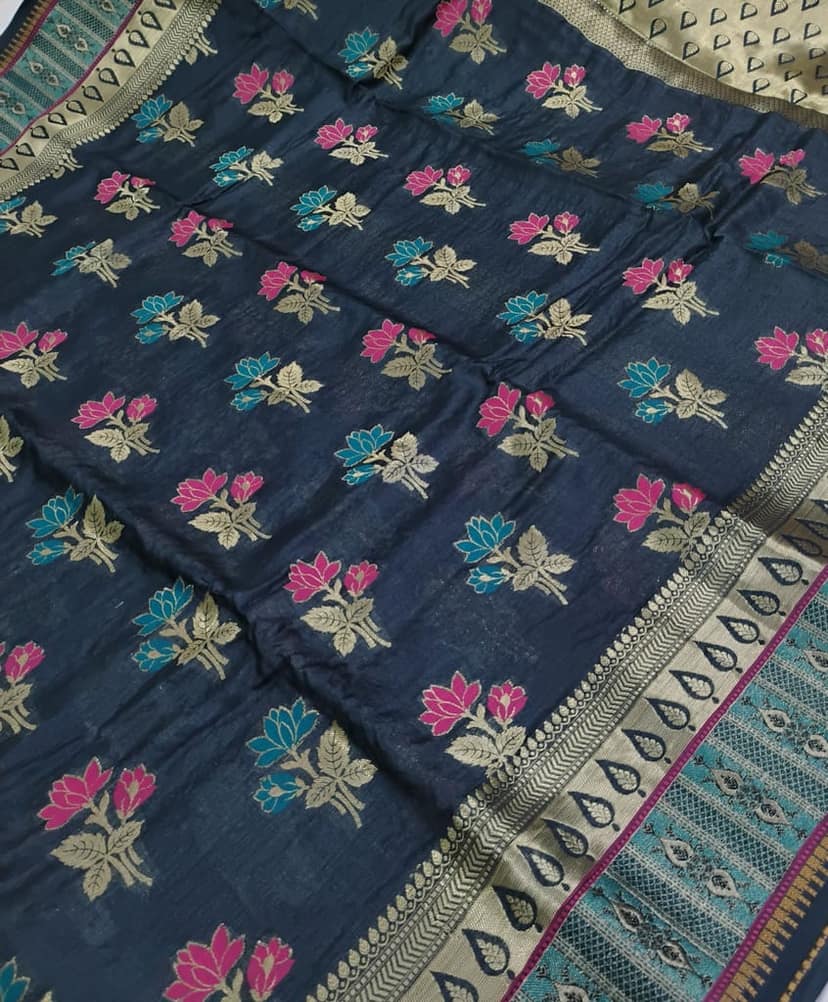 pure tusser silk Alfi boota saree view 5