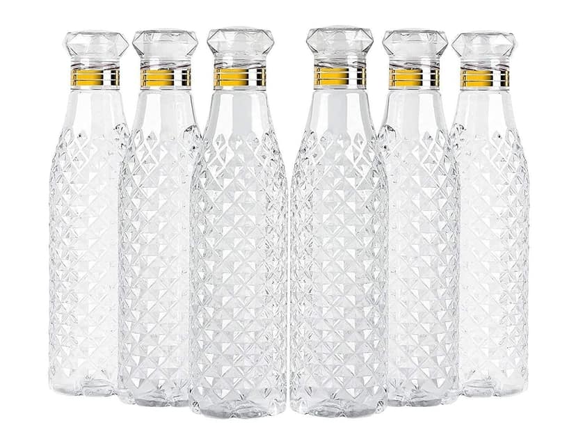 Water Bottles with Diamond Pattern, 1 Litre, Set of 6, Fridge Water Bottle 1000ml, Leak Proof & BPA Free & Airtight Lid | Ideal for Office, Sports, School, Travelling, Gym, Yoga