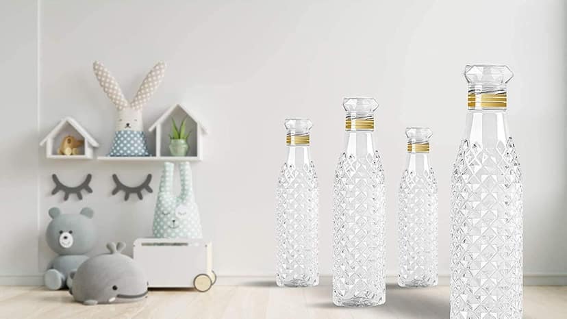 Water Bottles with Diamond Pattern, 1 Litre, Set of 6, Fridge Water Bottle 1000ml, Leak Proof & BPA Free & Airtight Lid | Ideal for Office, Sports, School, Travelling, Gym, Yoga view 2