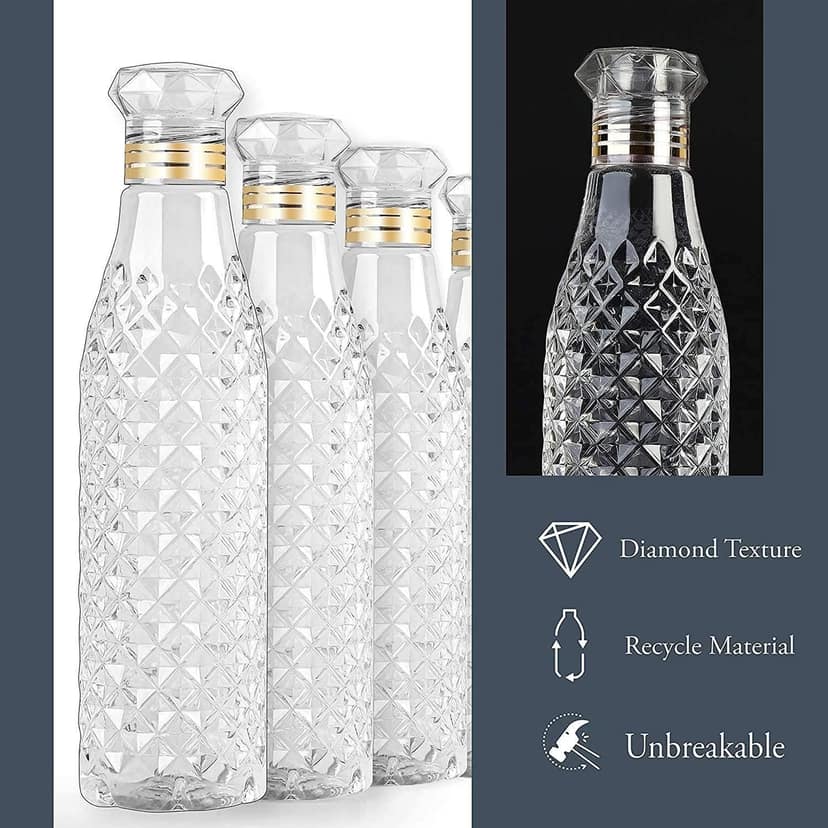 Water Bottles with Diamond Pattern, 1 Litre, Set of 6, Fridge Water Bottle 1000ml, Leak Proof & BPA Free & Airtight Lid | Ideal for Office, Sports, School, Travelling, Gym, Yoga view 4