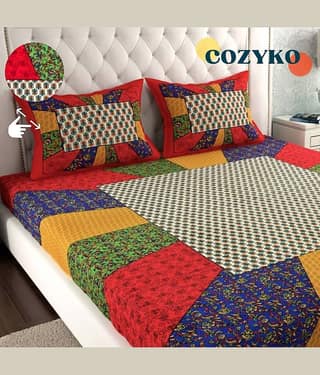 COZYKO Cotton 1 Double Queen Bedsheet with 2 Pillow Covers ( Red )