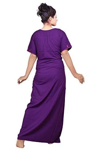 VALENCIA SLEEPWEAR lissybissy Cotton Resham Embroidery Nighty Night Gown Maxi for Women A line (Purple) view 4