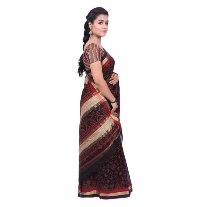 HANDLOOM CHANDERI PRINTED SAREE WITH BLOUSE (SKU - 1SCZ01260221 SAREE- 2)