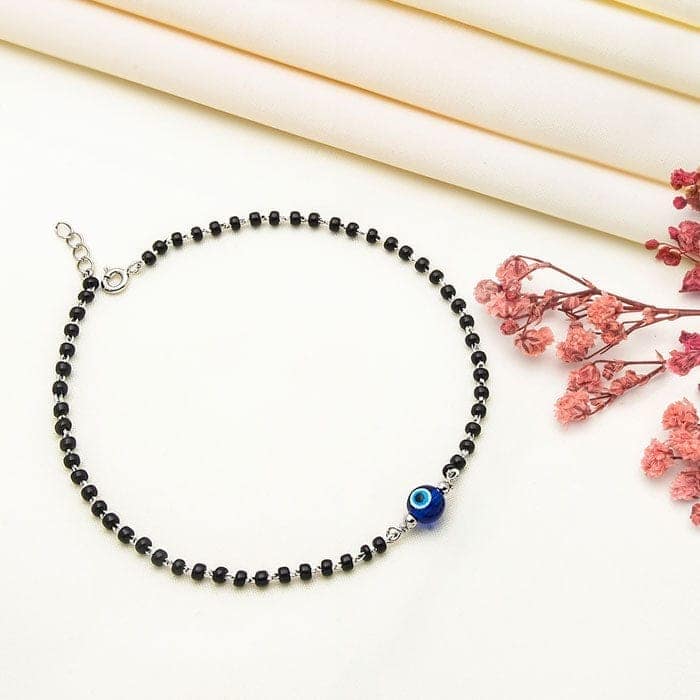 Silver Holy Evil Eye Black Beads Anklets view 3