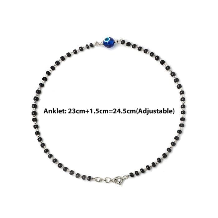 Silver Holy Evil Eye Black Beads Anklets view 4
