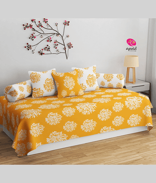 Apala Microfibre Polka Dots Diwan Set 6 Pcs - Yellow