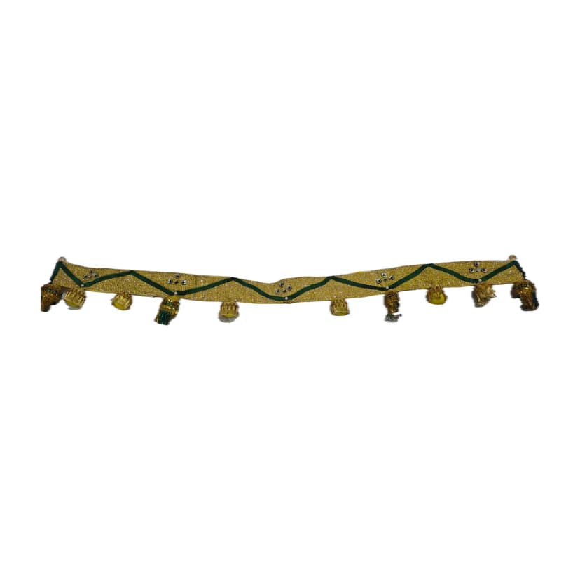 Handmade Gota Toran Bandhanwar – Gold and Green Zig-Zag with Mirror Work and Tassels