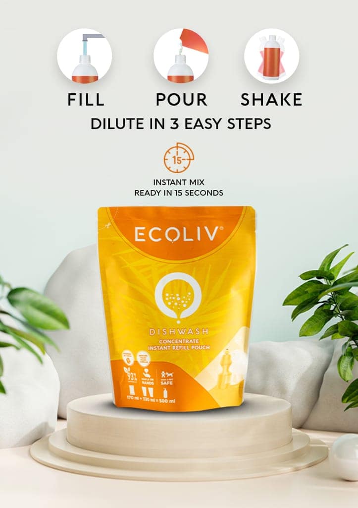Ecoliv Liquid Dishwash Refill Concentrate 1L(170 ml x 2)| Add Water makes 500 ml each| Pack of 2 view 5