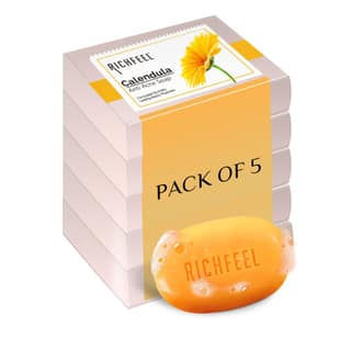 RichFeel Anti-Acne Calendula Bath Soap | Face brightening soap | For acne-prone and oily skin | Suitable for tan removal | Anti acne bathing bar Reduces dark spots | Natural extracts | Herbal | Natural |Vegan soap | Paraben-free & Sulphate-free | Skin Br