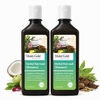 Mukti Gold Herbal Shampoo for Hair Fall & Growth |Ayurvedic Herbs Growth Formula with 15 herbs| Sulphate & Paraben Free | Damage Repair | For Men & Women | 400ml (Pack of 2) Mukti Gold Herbal Shampoo for Hair Fall & Growth |Ayurvedic Herbs Growth Formula