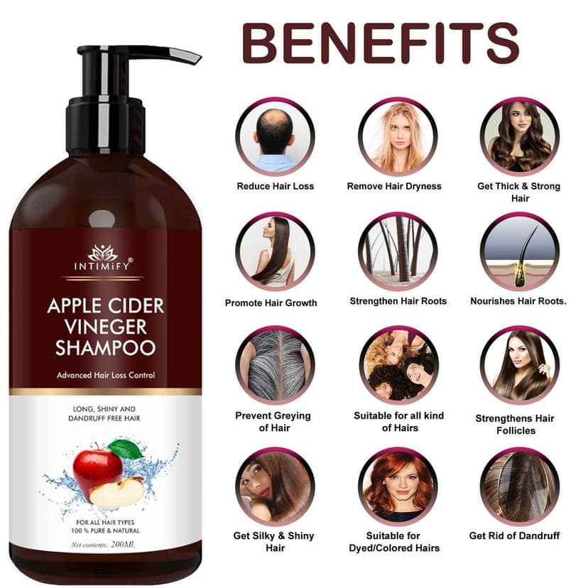 Intimify Apple Cider Hair Shampoo, hair shampoo, anti dandruff shampoo, anti hairfall shampoo, hair loss shampoo view 3