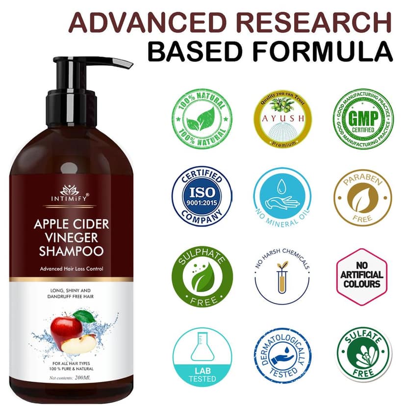 Intimify Apple Cider Hair Shampoo, hair shampoo, anti dandruff shampoo, anti hairfall shampoo, hair loss shampoo view 5