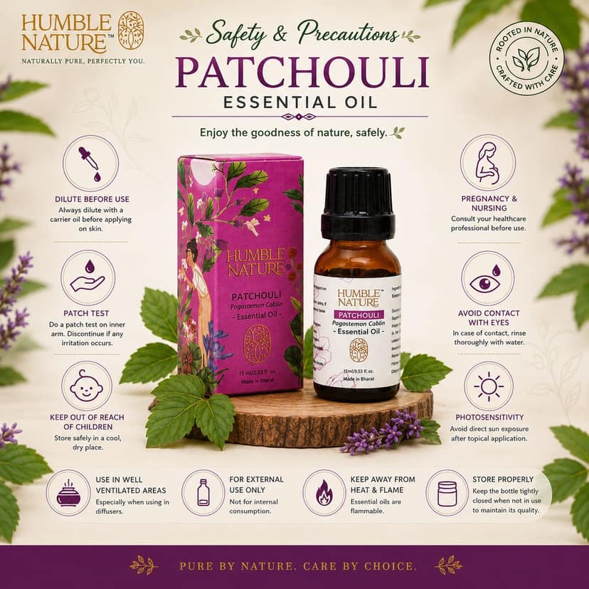 Humble Nature Patchouli Essential Oil 15ml | Natural Steam Distilled Patchouli Oil | GC-MS Tested | Aromatherapy, Diffuser, Massage & DIY Use view 5