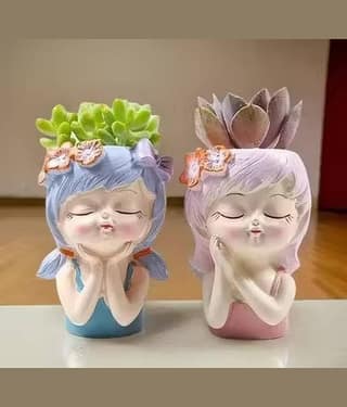 Cute Beautiful Combo Flower Girls Succulent Planter Pots Container | Garden Decor Set for Home Office Desktop Gift Decoration (Flower Girl (Pack of 2))