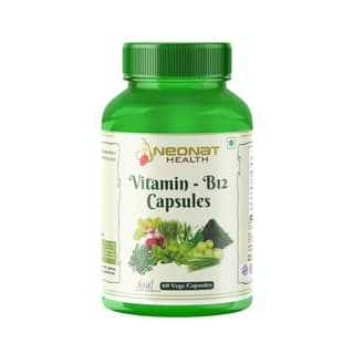 Neonat Health Vitamin B12 Capsules, 100% Natural 60 Veg Capsules Plant Based Supplement with Spirulina and Moringa, Support Energy and Metabolism, For Men and Women, Helps in Red Blood Cell Formation