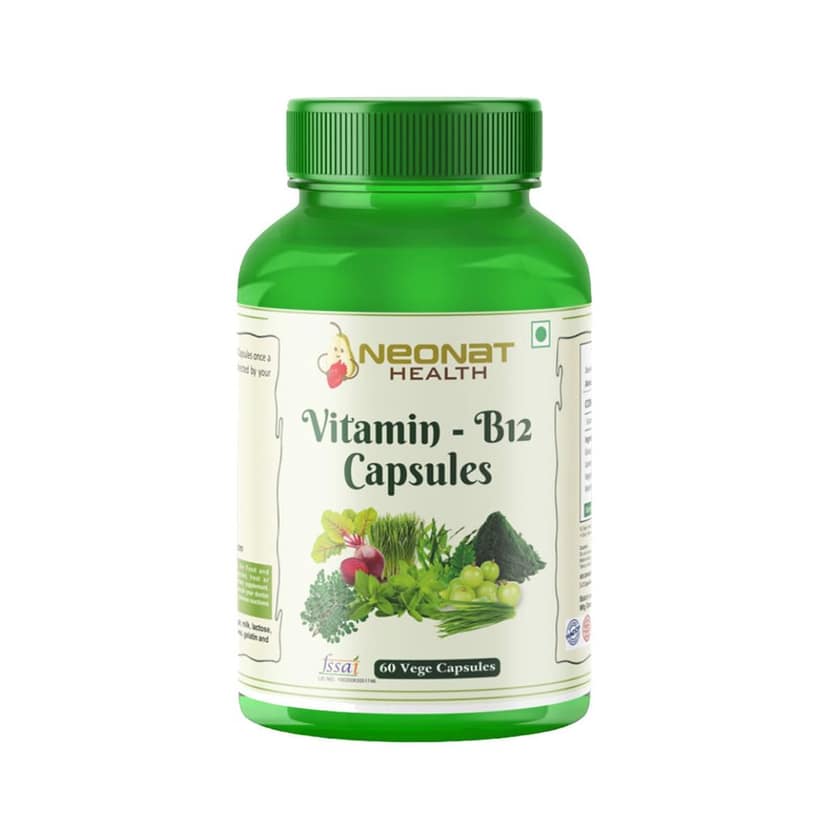Neonat Health Vitamin B12 Capsules, 100% Natural 60 Veg Capsules Plant Based Supplement with Spirulina and Moringa, Support Energy and Metabolism, For Men and Women, Helps in Red Blood Cell Formation