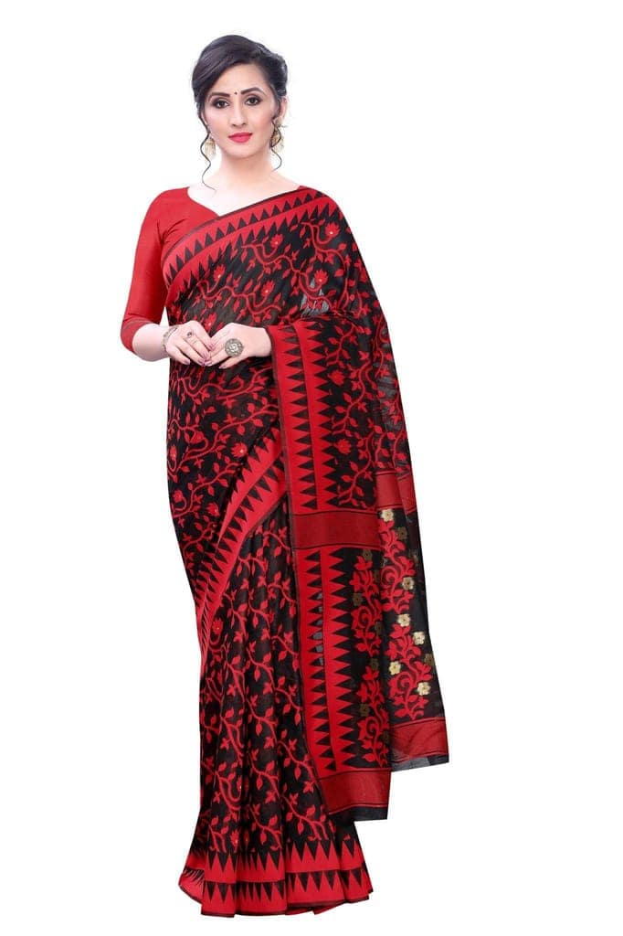 Silk Zone Women's Jamdani Cotton Blend Woven Saree