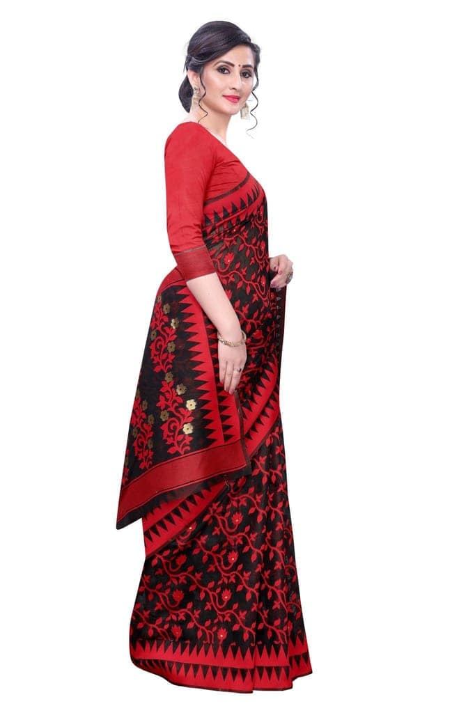 Silk Zone Women's Jamdani Cotton Blend Woven Saree view 4