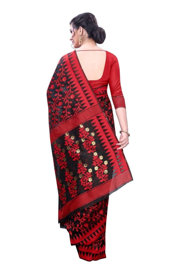 Silk Zone Women's Jamdani Cotton Blend Woven Saree view 5