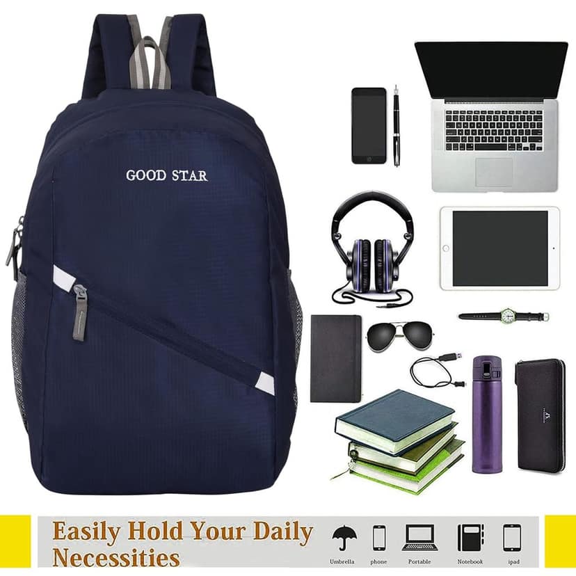 GOOD STAR Navy Blue 30L Daypack | Lightweight, Multipurpose Backpack with Front Zipper Pocket for Travel, Hiking, School & Daily Use - Blue, School Bag for Kids view 3