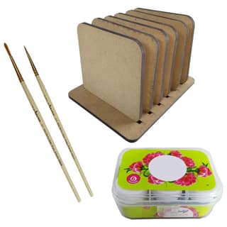 Gond Art on Square Tea coasters with stand DIY Kit by Penkraft