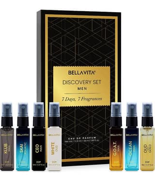 BELLAVITA Discovery | Long Lasting EDP 7x8ml Perfume Gift Set for Man | Woody, Oud and Fresh Premium Fragrance for Men | Ideal for Every Moment