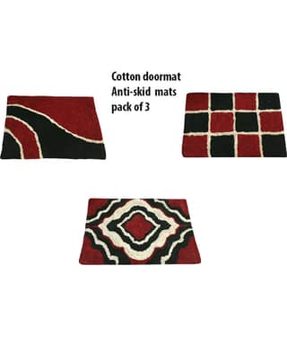 Aazeem Antiskid Cotton Door Mat ( 60 X 40 cm ) Set of 3 Black